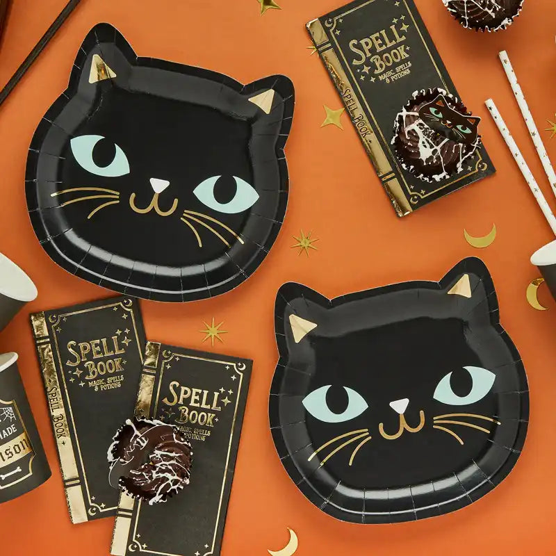 Black Cat Halloween Party Plates (x8) Halloween 2024