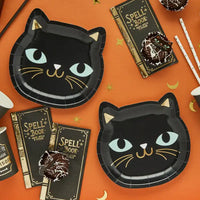 Black Cat Halloween Party Plates (x8) Halloween 2024