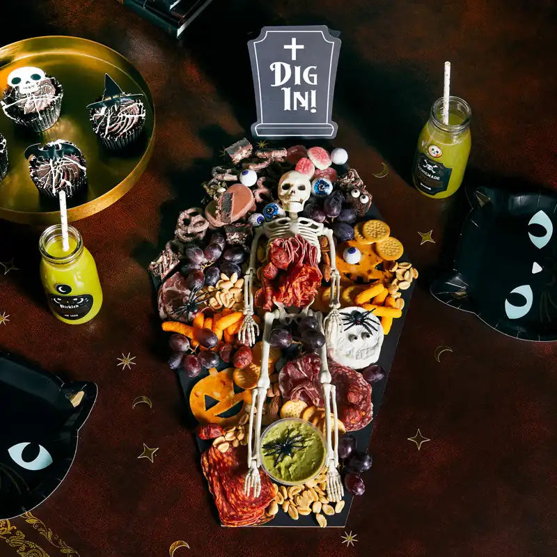 Black Coffin Grazing Board With Card Sign Halloween 2024