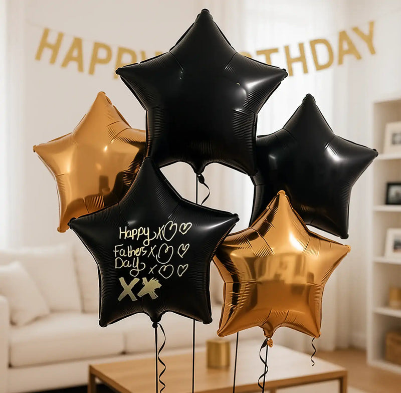 Personalised Hand-drawn balloons - Black and Gold Star Bundle Personalised Balloons