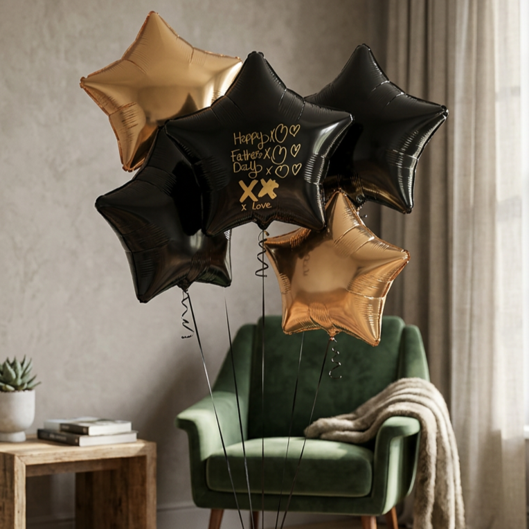 Personalised Hand-drawn balloons - Black and Gold Star Bundle Personalised Balloons