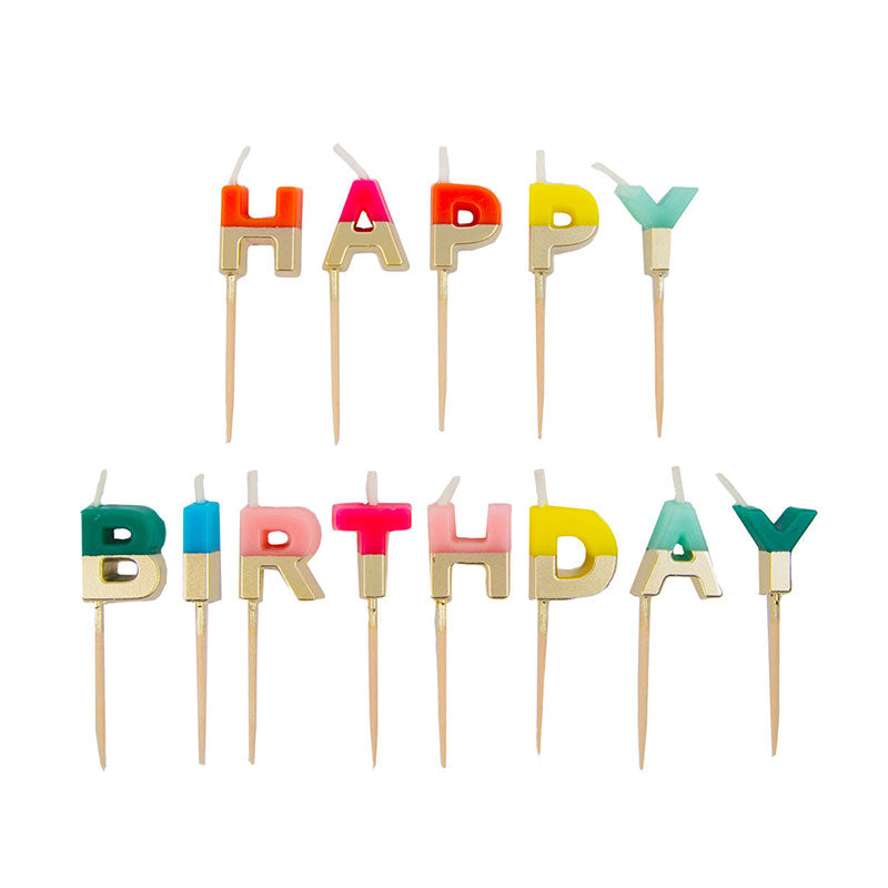 Gold Dipped Rainbow Happy Birthday Candles (x13)