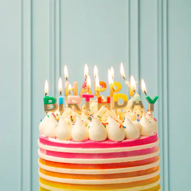 Gold Dipped Rainbow Happy Birthday Candles (x13) Rainbow