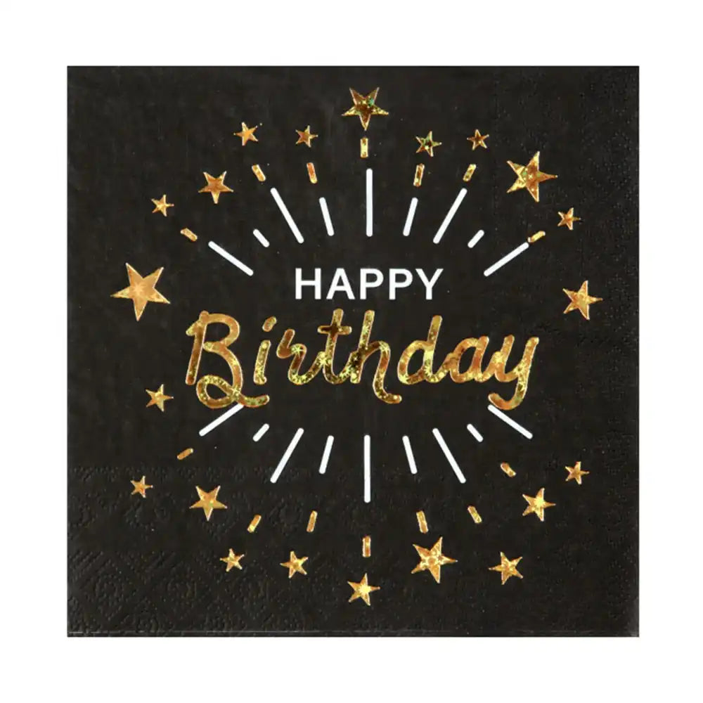 Happy Birthday Black & Gold Party Napkins (x10) Party Pieces