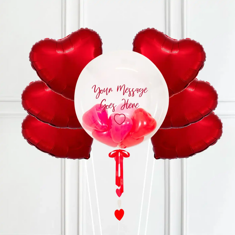 Personalised Heart Filled Bubble Balloon in a Box – Mini Balloons 6 Heart Balloons Personalised Balloons