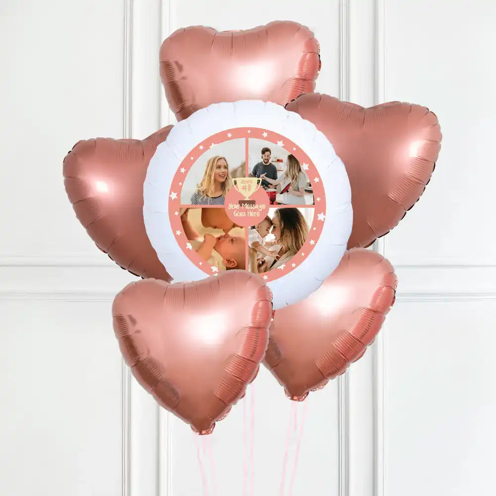 Personalised Mother's Day Photo Balloon & Rose Gold Bunch 5 Personalised Balloons