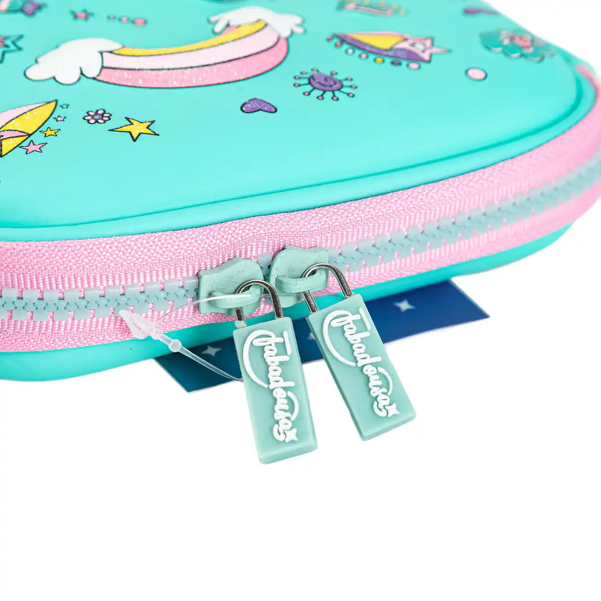 Turquoise Blue Unicorns & Rainbows Hardtop Pencil Case Own Brand