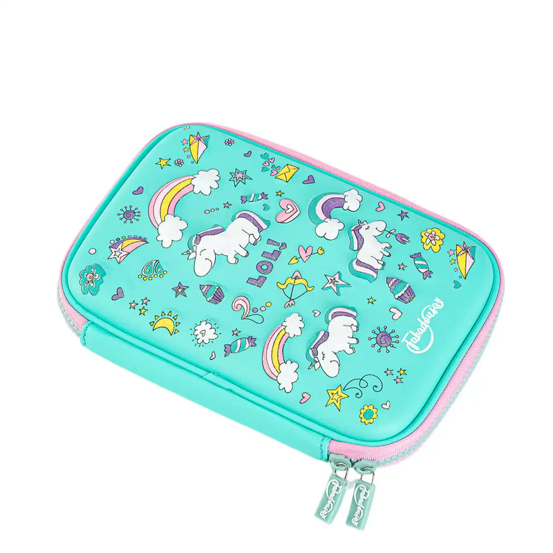 Turquoise Blue Unicorns & Rainbows Hardtop Pencil Case Own Brand