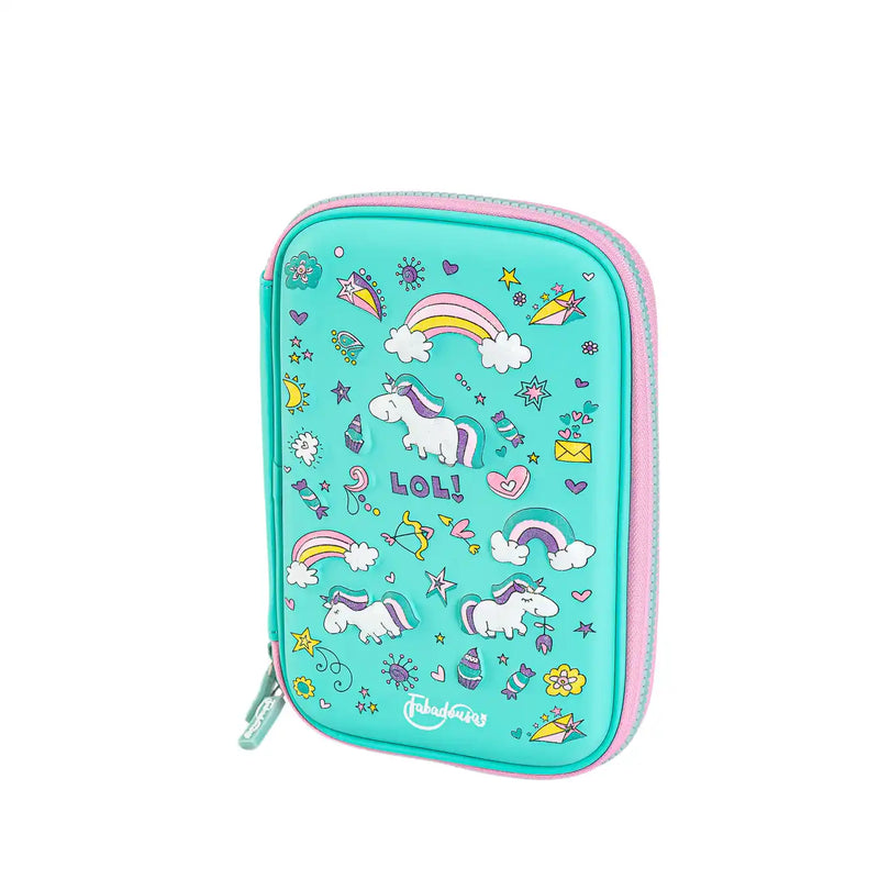 Turquoise Blue Unicorns & Rainbows Hardtop Pencil Case Own Brand