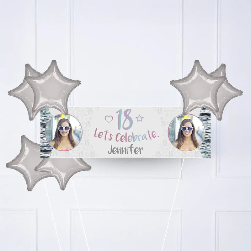 Iridescent 18th Personalised Party Banner Yes 6 Balloons Personalised Banner
