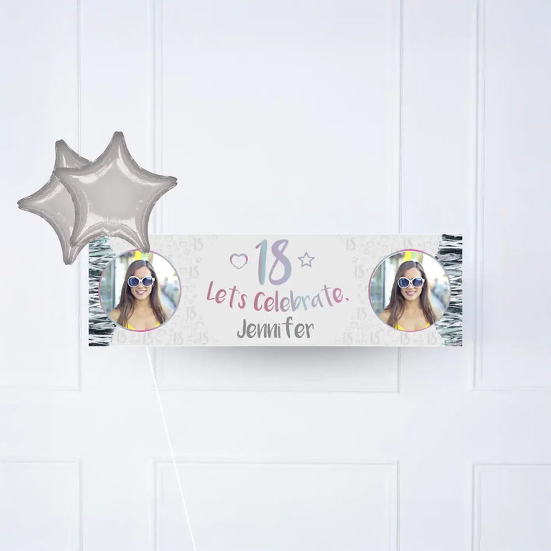 Iridescent 18th Personalised Party Banner Yes 2 Balloons Personalised Banner