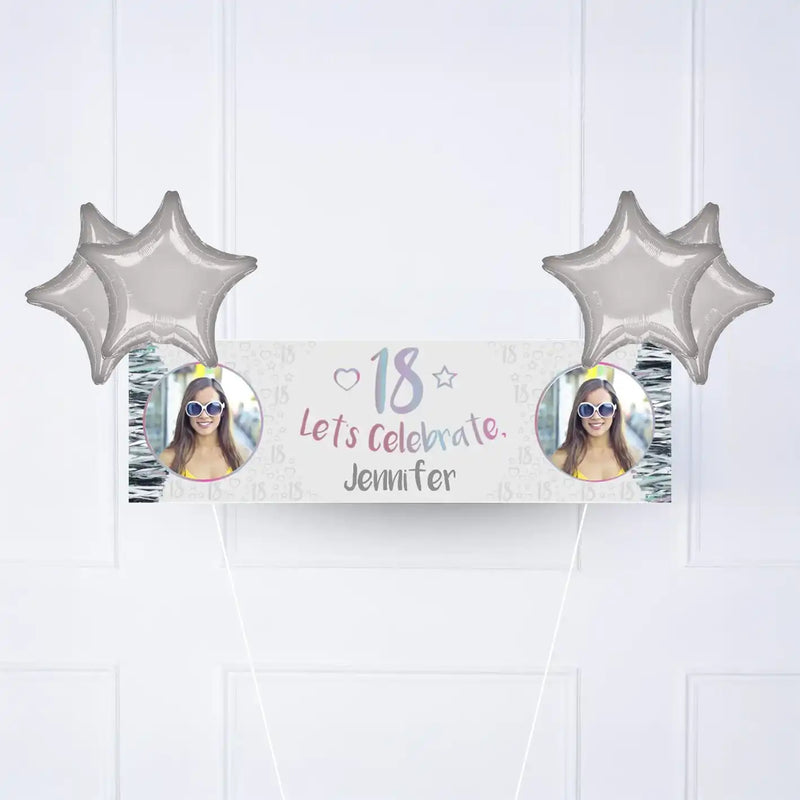 Iridescent 18th Personalised Party Banner Yes 4 Balloons Personalised Banner