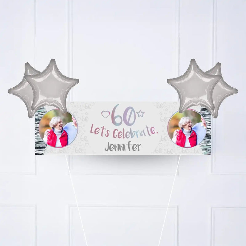 Iridescent 60th Personalised Party Banner Yes 4 Balloons Personalised Banner