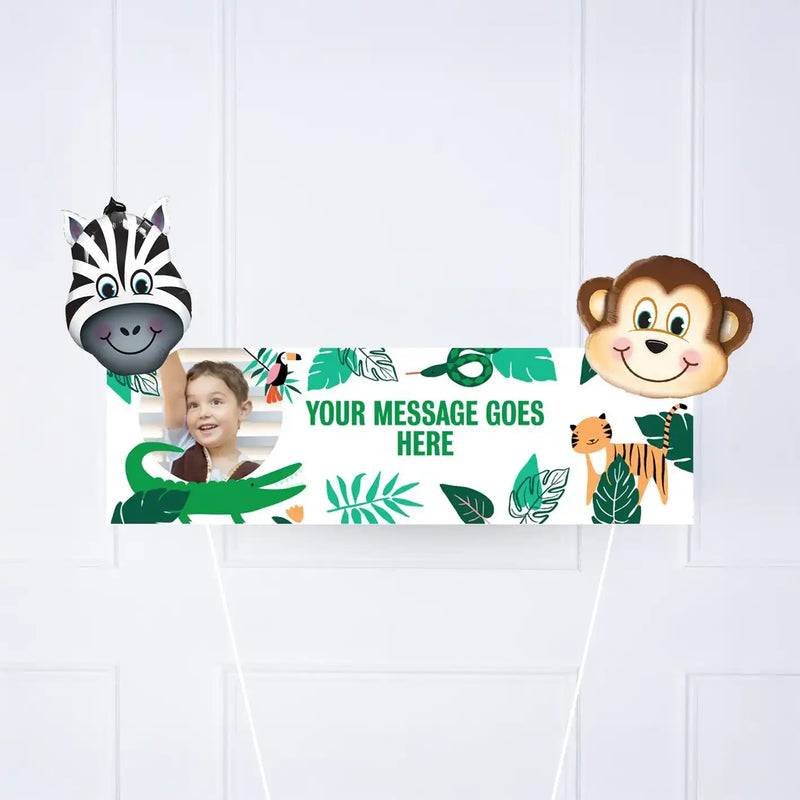 Go Wild Jungle Personalised Party Banner Yes Yes add both balloons Personalised Banner