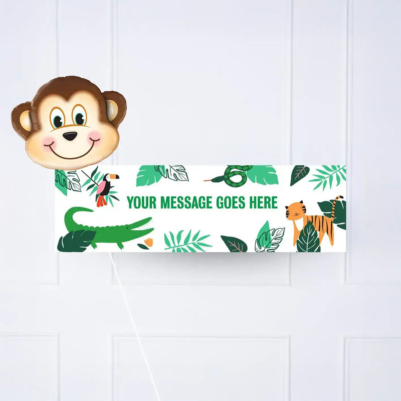 Go Wild Jungle Personalised Party Banner No Yes add Monkey balloon Personalised Banner