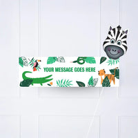 Go Wild Jungle Personalised Party Banner No Yes add Zebra balloon Personalised Banner