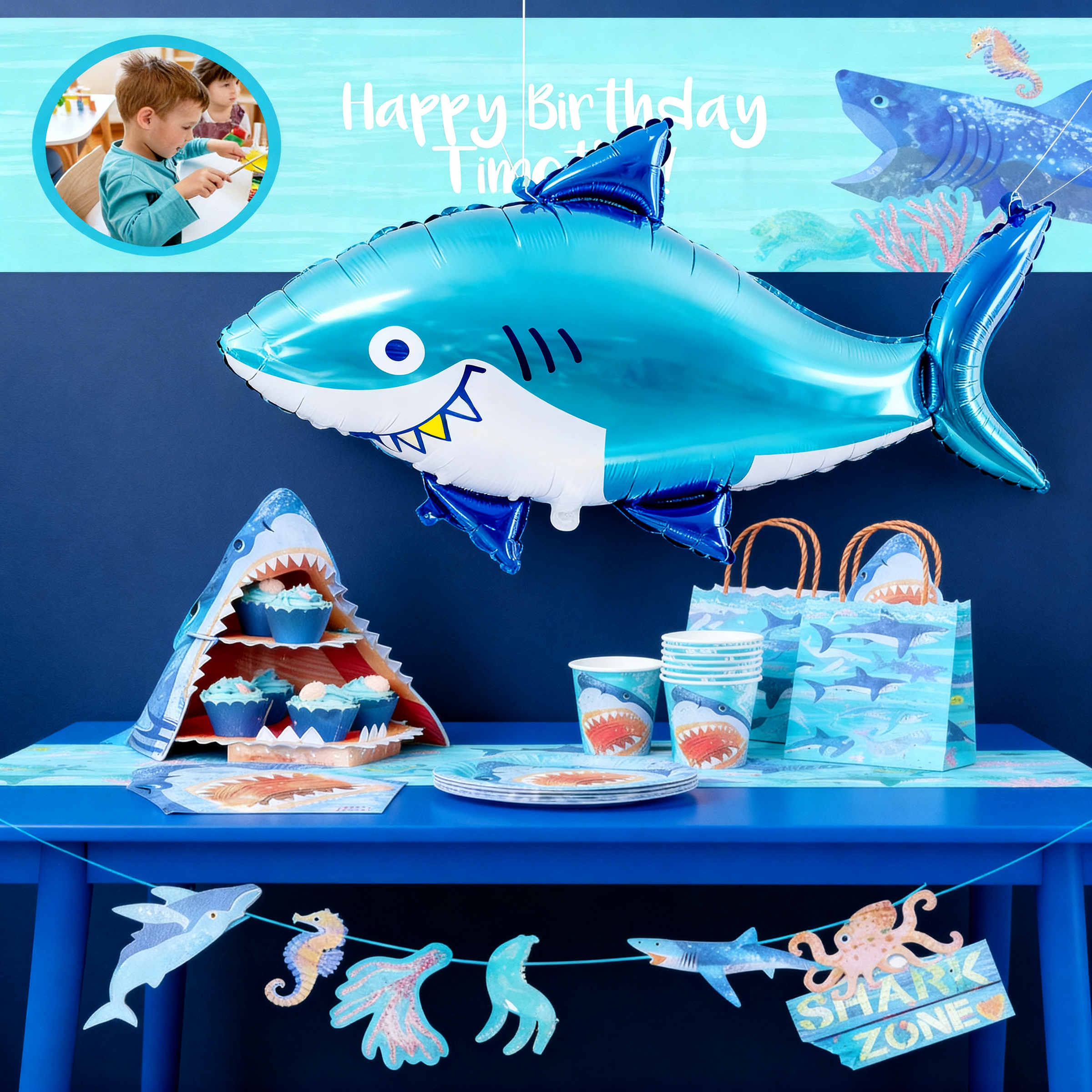 King of the Sea - Shark Themed Personalised Party in a Box Party Pieces