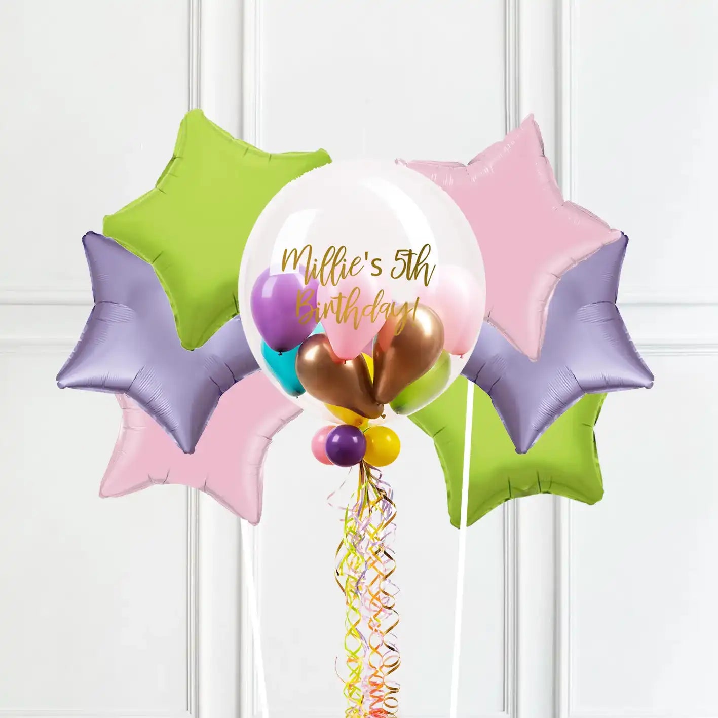 Personalised Bubble Balloon in a Box – Magical Brights 6 Extra Balloons Personalised Balloons