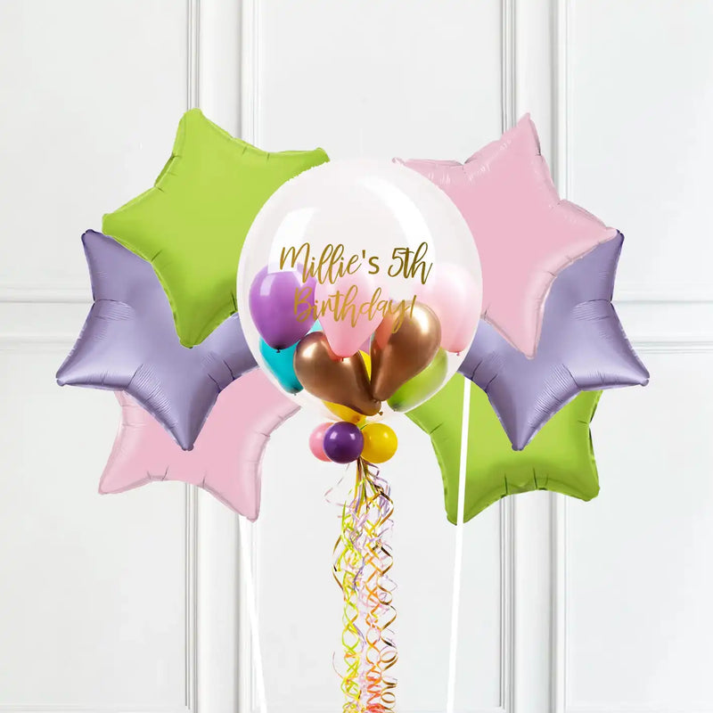 Personalised Bubble Balloon in a Box – Magical Brights 6 Extra Balloons Personalised Balloons