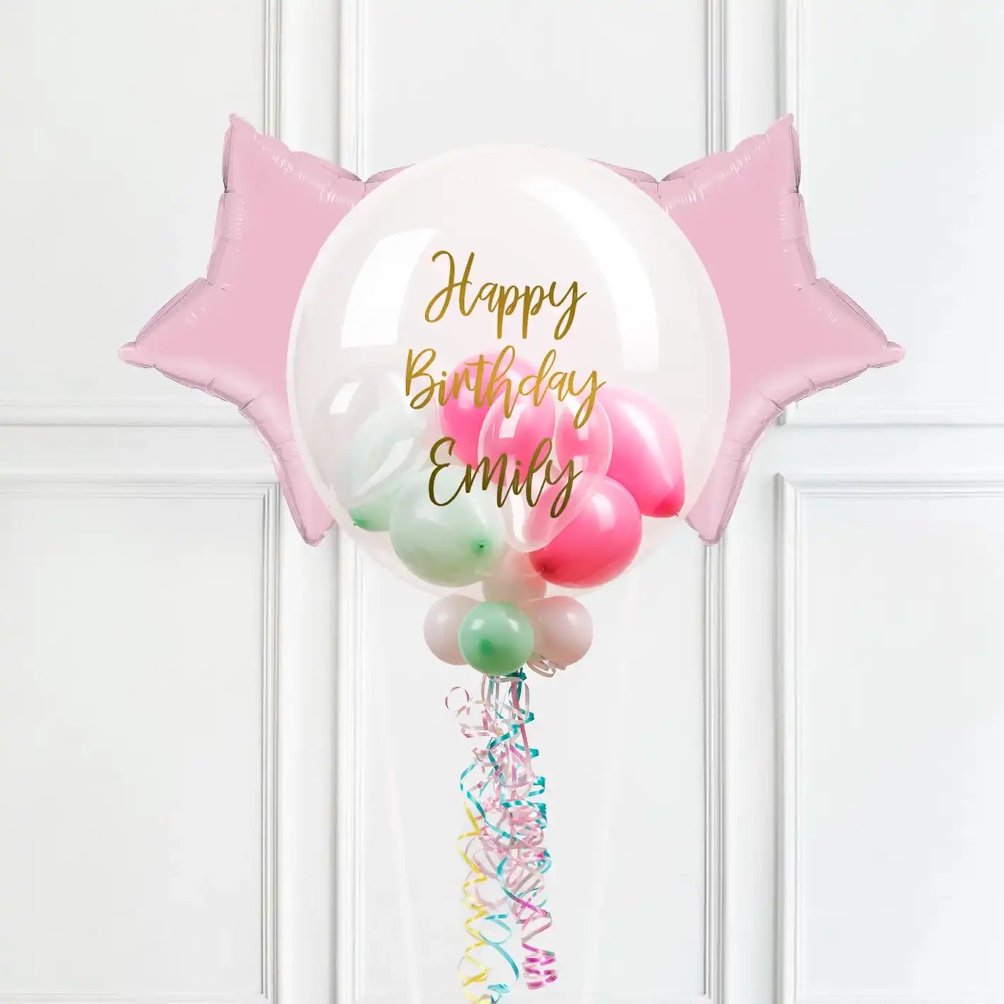 Personalised Bubble Balloon in a Box – Marshmallow 2 Extra Balloons Personalised Balloons