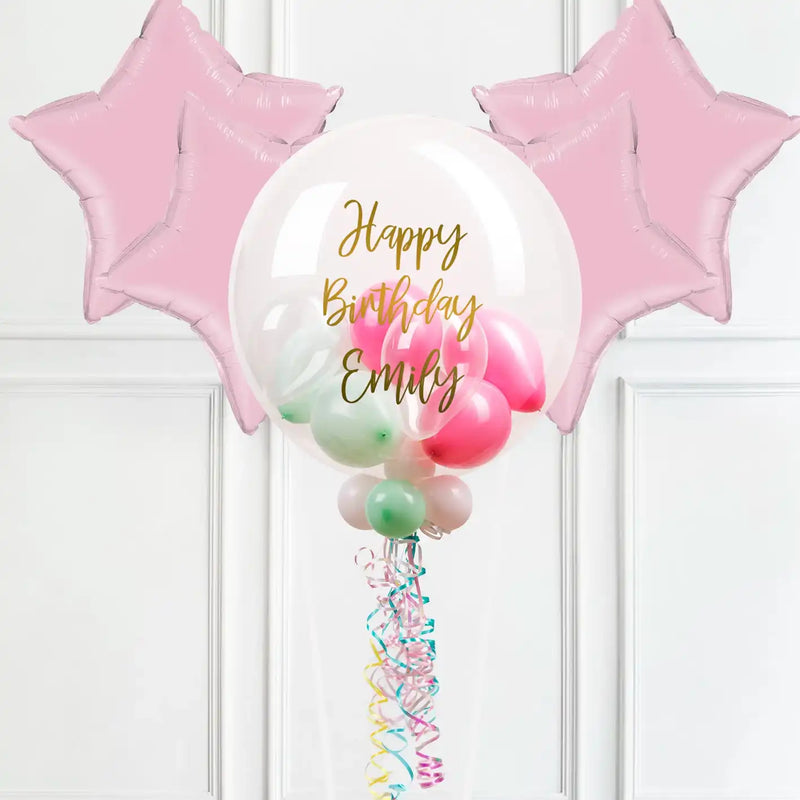Personalised Bubble Balloon in a Box – Marshmallow 4 Extra Balloons Personalised Balloons