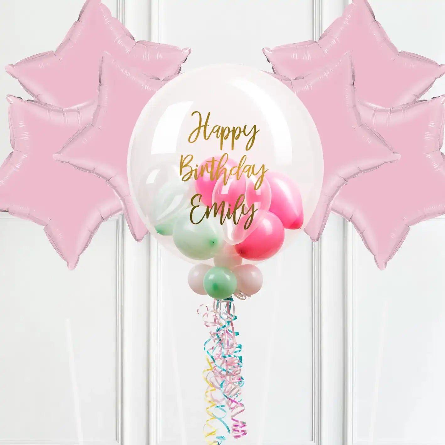 Personalised Bubble Balloon in a Box – Marshmallow 6 Extra Balloons Personalised Balloons
