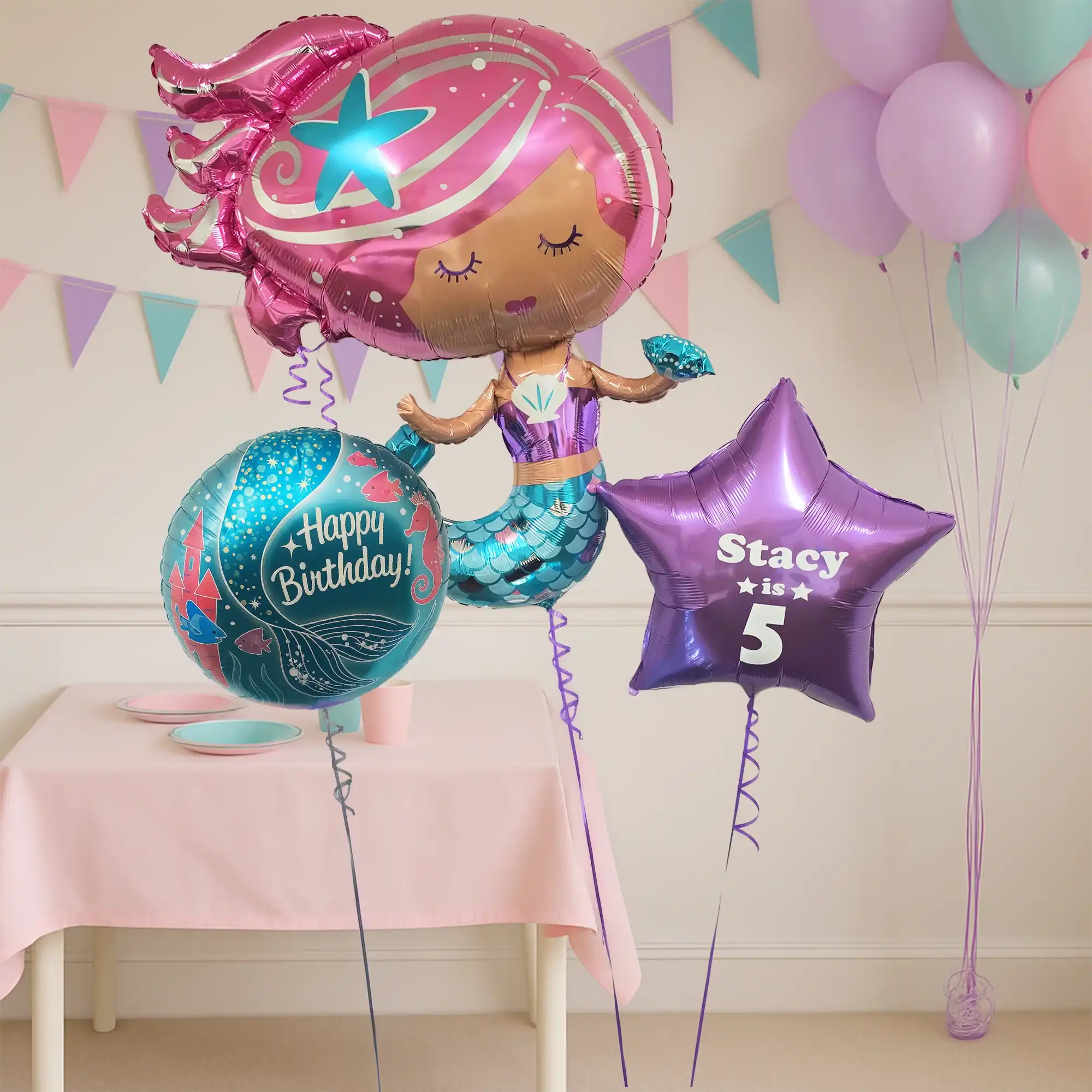 Personalised Inflated Balloon Bunch - Mermaid Personalised Balloons