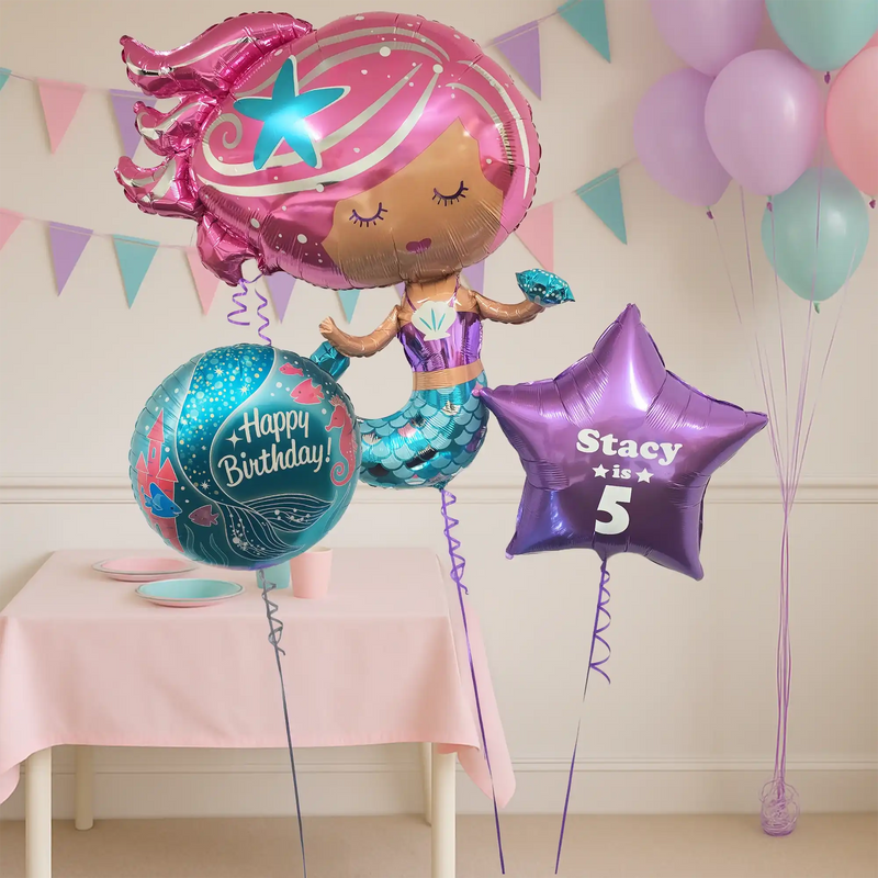 Personalised Inflated Balloon Bunch - Mermaid Personalised Balloons
