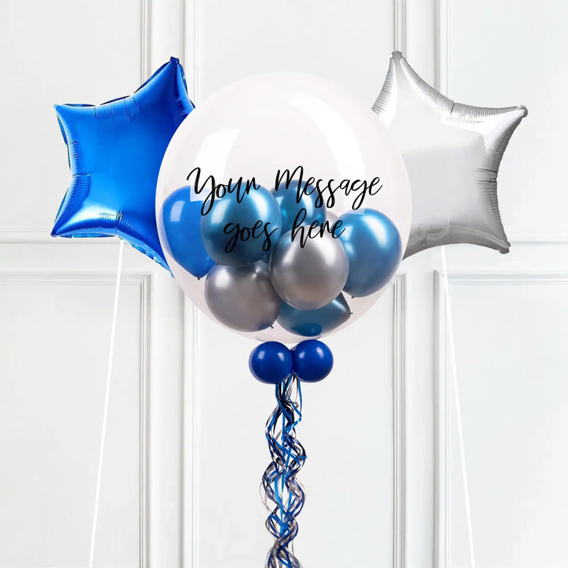 Personalised Bubble Balloon in a Box – Midnight Blue 2 Extra Balloons Personalised Balloons