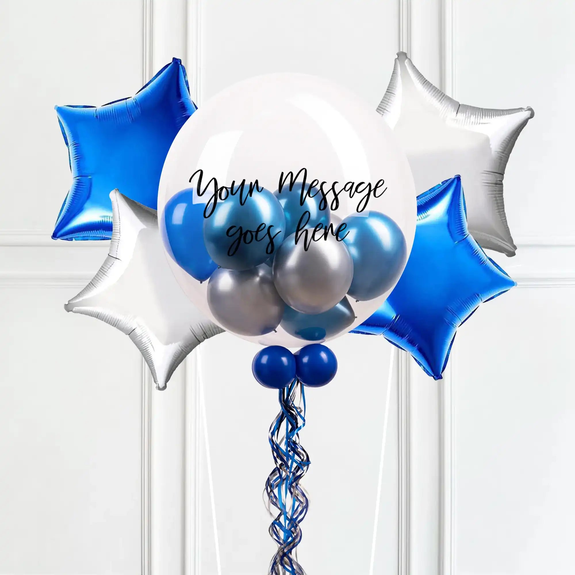 Personalised Bubble Balloon in a Box – Midnight Blue 4 Extra Balloons Personalised Balloons
