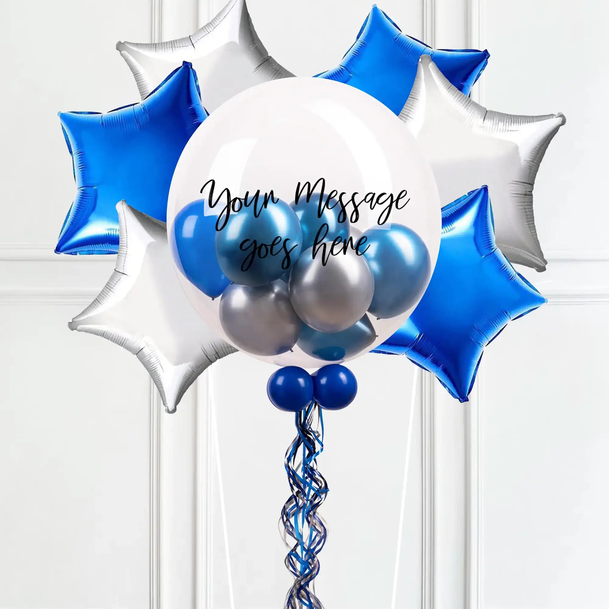 Personalised Bubble Balloon in a Box – Midnight Blue 6 Extra Balloons Personalised Balloons