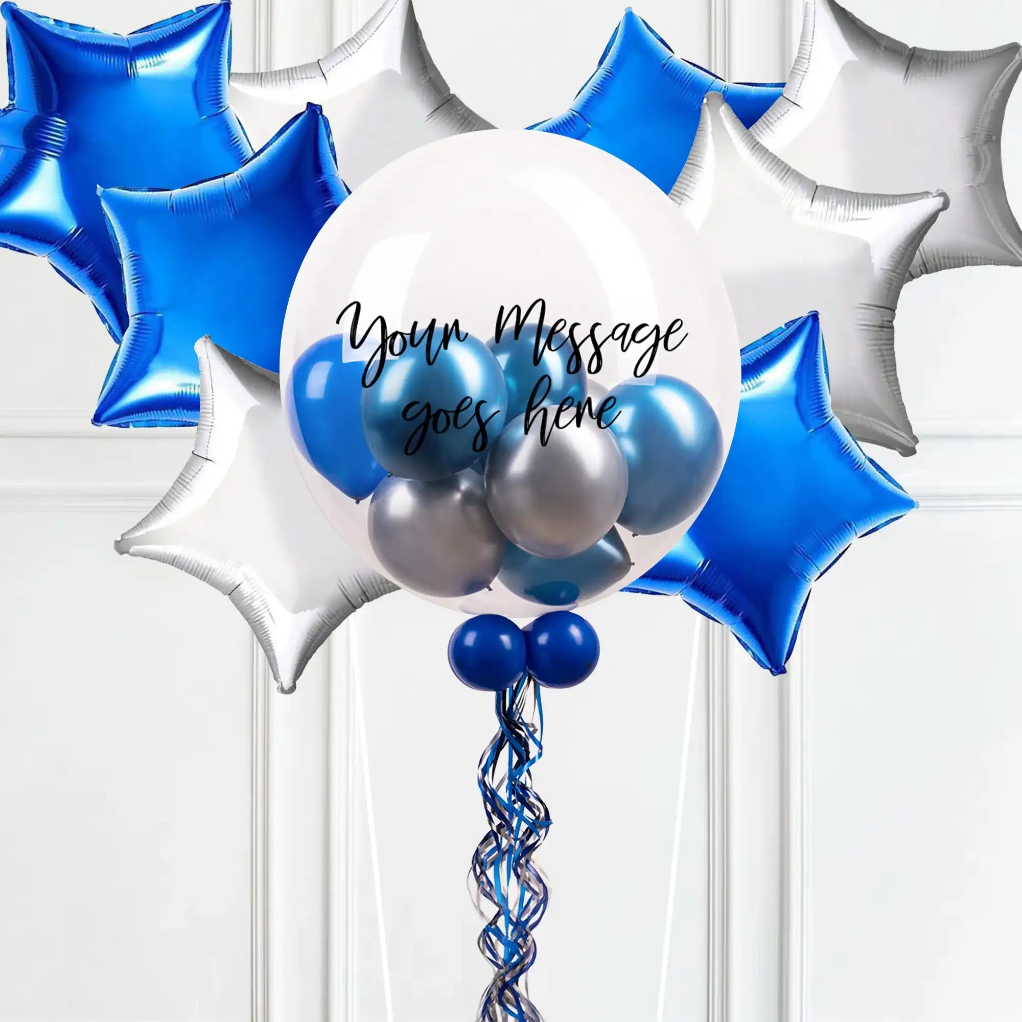 Personalised Bubble Balloon in a Box – Midnight Blue 8 Extra Balloons Personalised Balloons