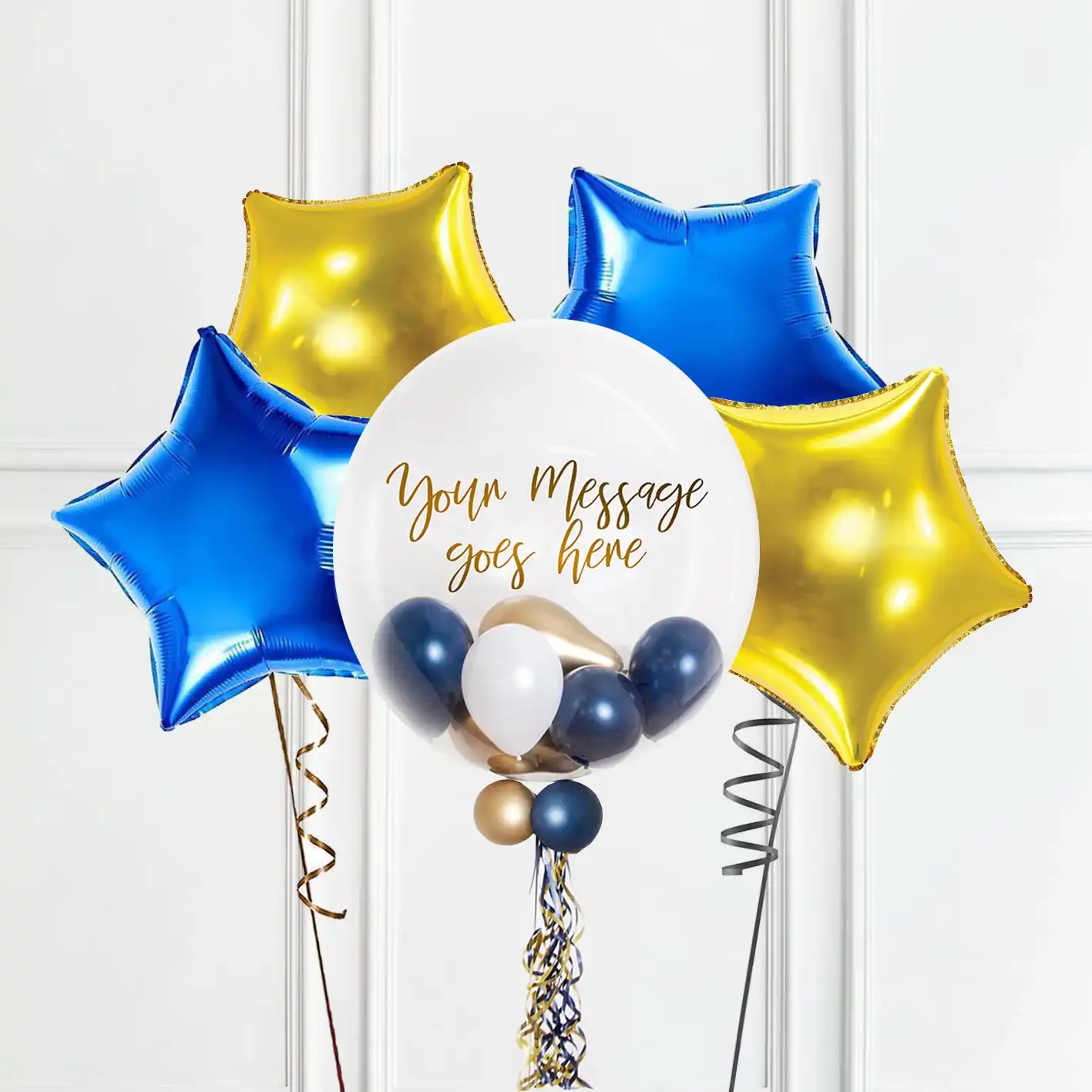Personalised Bubble Balloon in a Box - Navy Luxe 4 extra Balloons Personalised Balloons