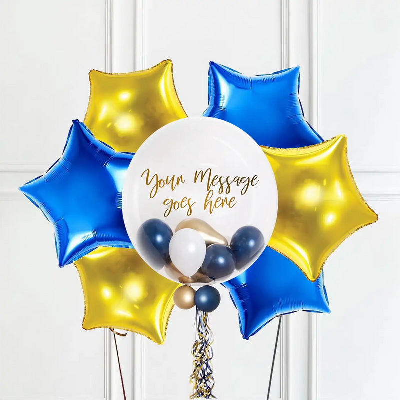 Personalised Bubble Balloon in a Box - Navy Luxe 6 extra Balloons Personalised Balloons