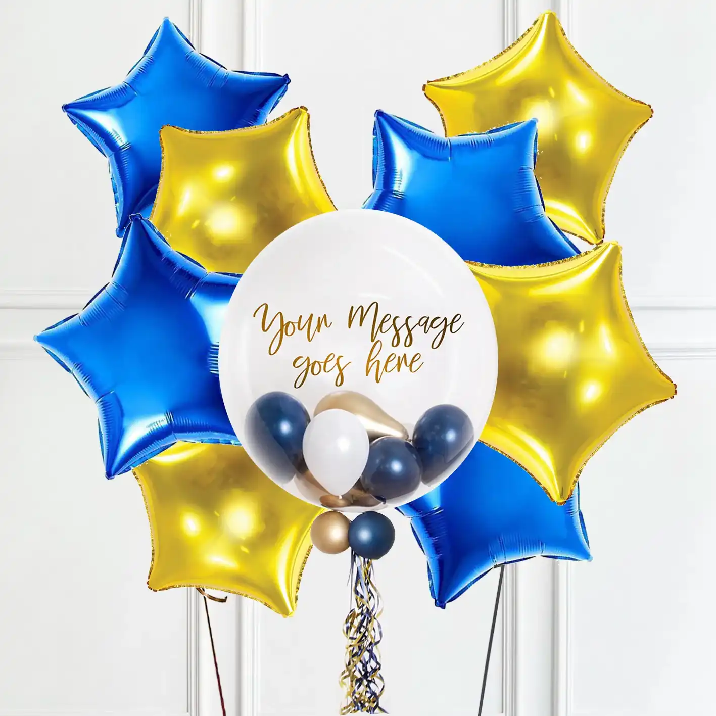 Personalised Bubble Balloon in a Box - Navy Luxe 8 Extra Balloons Personalised Balloons
