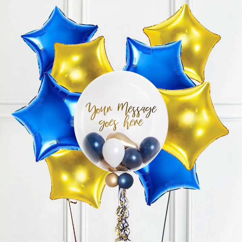Personalised Bubble Balloon in a Box - Navy Luxe 8 Extra Balloons Personalised Balloons
