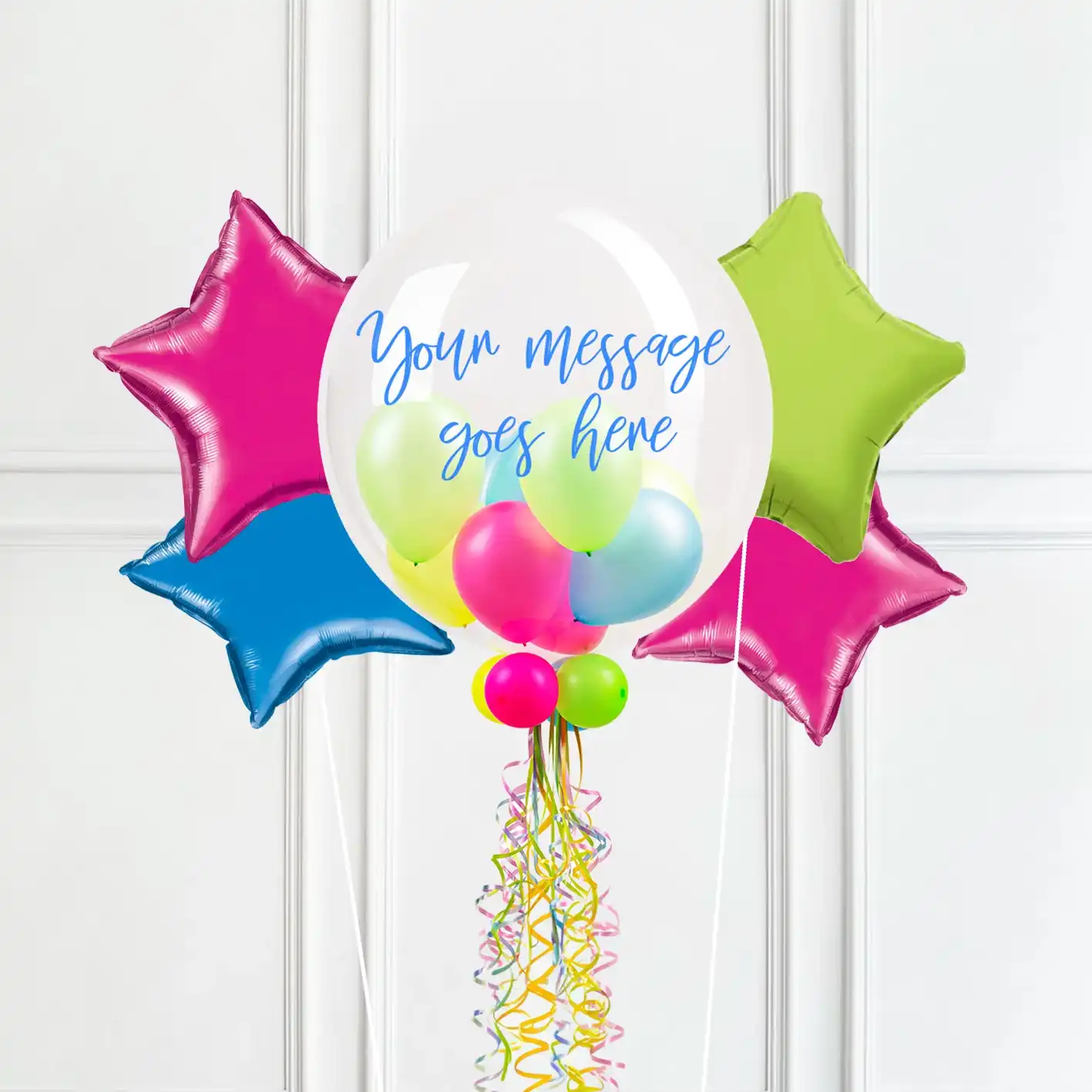 Personalised Bubble Balloon in a Box – Neon 4 Extra Balloons Personalised Balloons