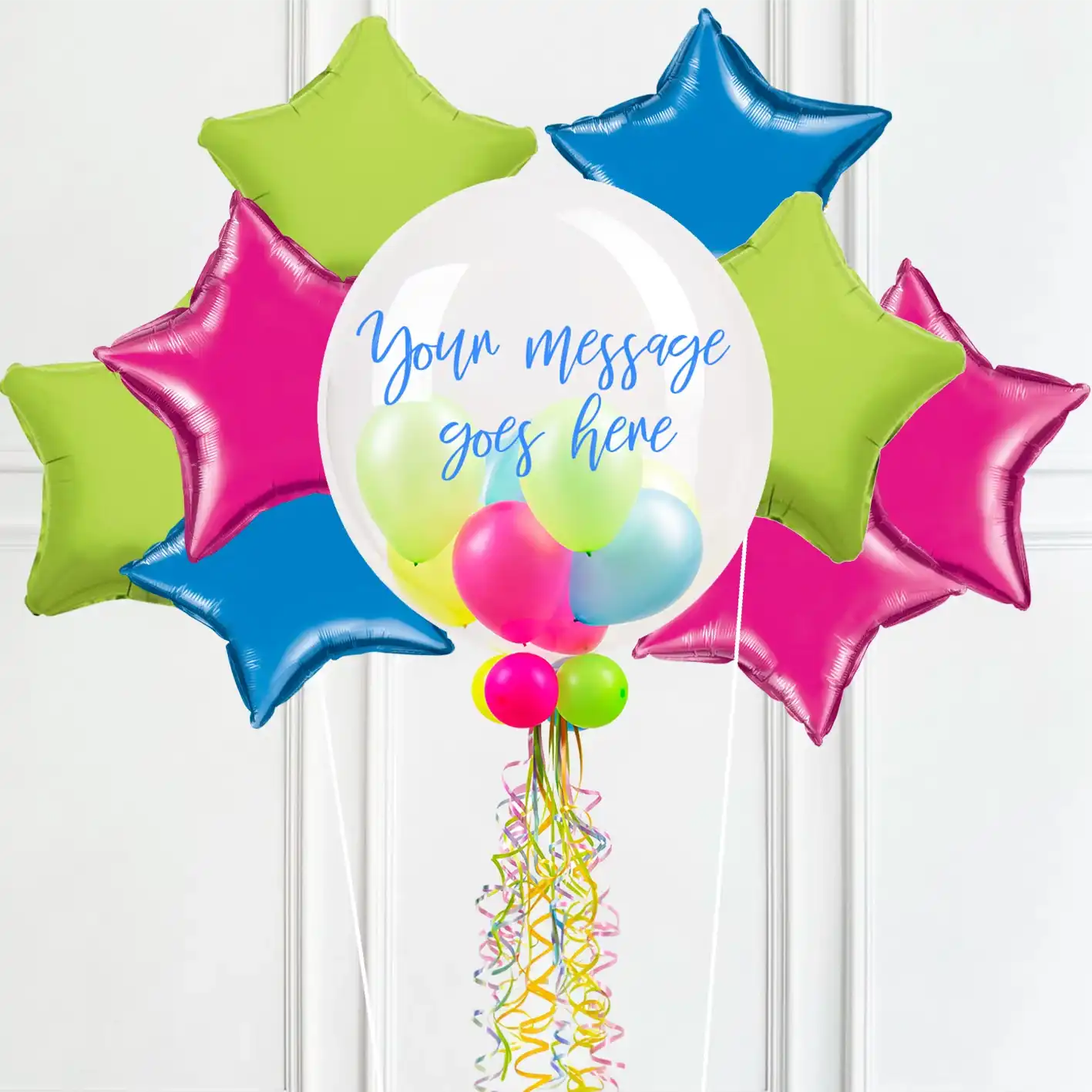 Personalised Bubble Balloon in a Box – Neon 8 Extra Balloons Personalised Balloons