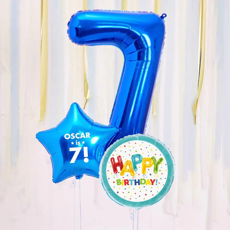 Personalised 7th Birthday Inflated Balloon Bunch – Blue Personalised Balloons