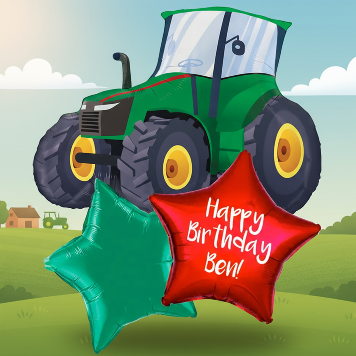 Personalised Inflated Balloon Bunch - Tractor Personalised Balloons
