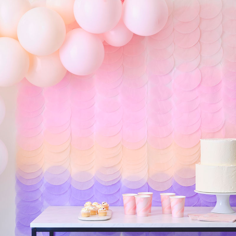 Pink and Lilac Tissue Paper Disc Party Backdrop