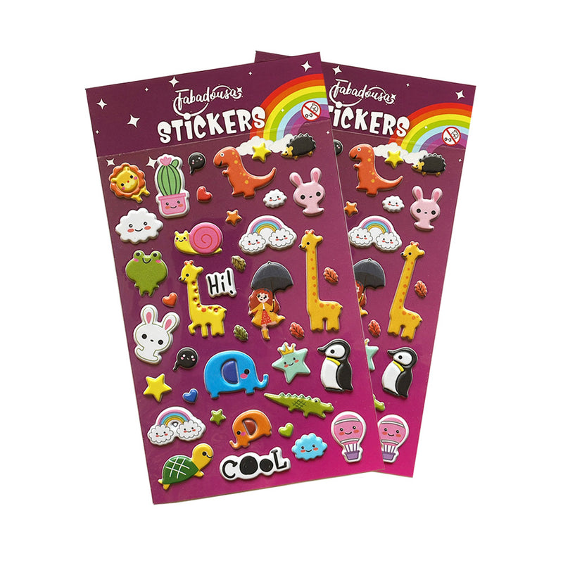 Mixed Animals & Rainbow Stickers (Pack of 3 Sheets)