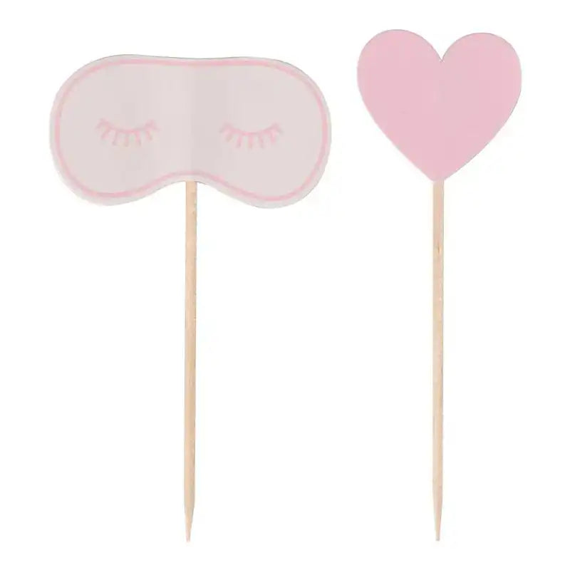 Pink Eye Mask & Heart Shaped Cupcake Toppers (x12) Kids Party