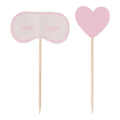 Pink Eye Mask & Heart Shaped Cupcake Toppers (x12)