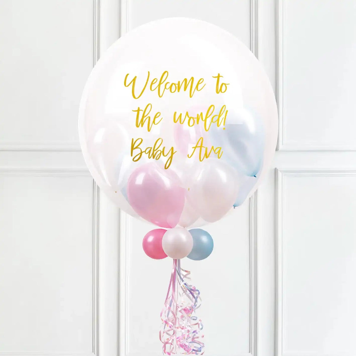 Personalised Bubble Balloon in a Box – Pastel Baby Mini Balloons
