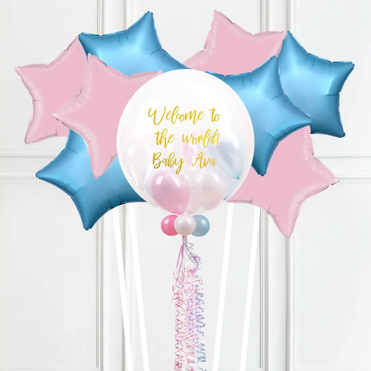 Personalised Bubble Balloon in a Box – Pastel Baby Mini Balloons 8 Extra Balloons Personalised Balloons