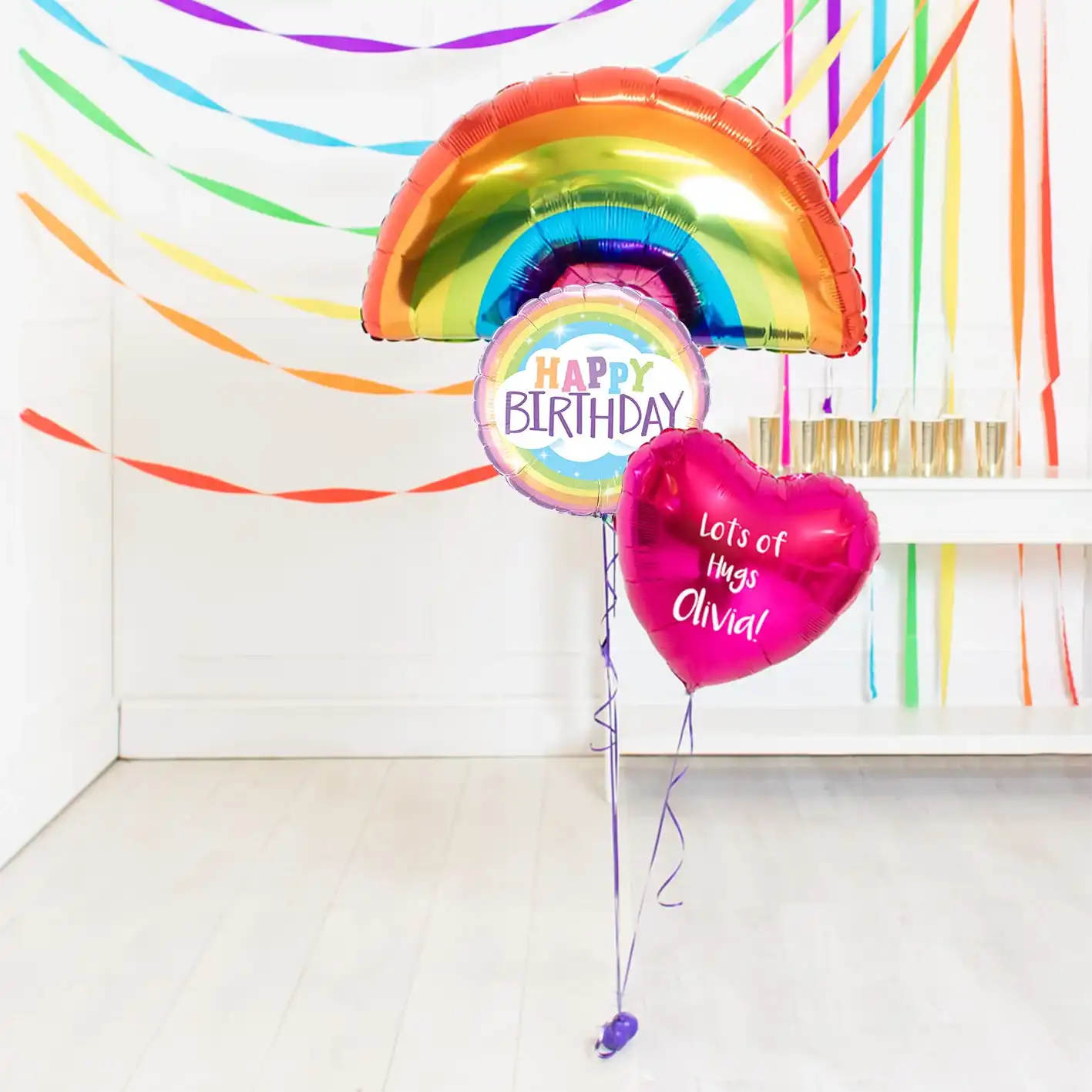 Personalised Inflated Balloon Bouquet in a Box - Retro Rainbow Birthday Wishes Personalised Balloons