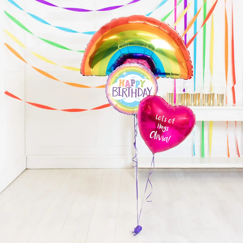 Personalised Inflated Balloon Bouquet in a Box - Retro Rainbow Birthday Wishes Personalised Balloons
