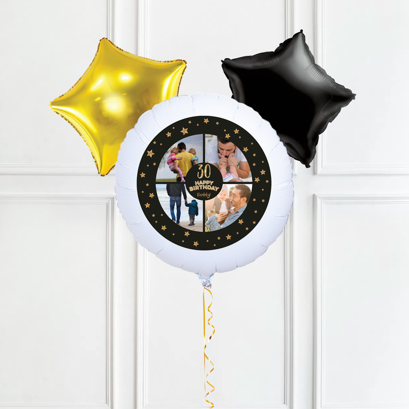 Personalised Photo Balloon - Any Age Birthday: Black & Gold Stars