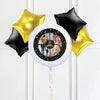Personalised Photo Balloon - Any Age Birthday: Black & Gold Stars Multi Photo 4 Balloons Personalised Balloons